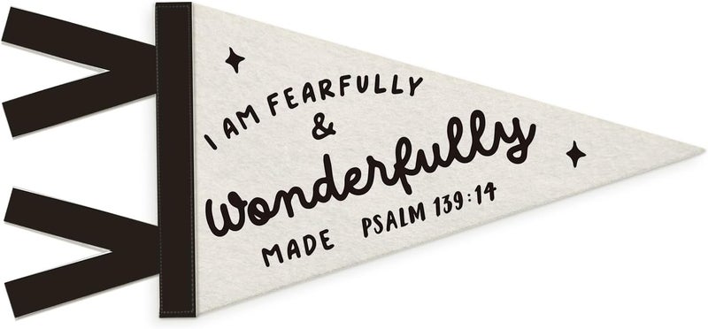 SJDFCSA Kids Room Decor, I Am Fearfully and Wonderfully Made Christian Wall Hanging Pennant Flag Banner, Bible Verse Wall Decorations for Boys Girls Toddler Nursery Room Bedroom Playroom Decor - Image 1